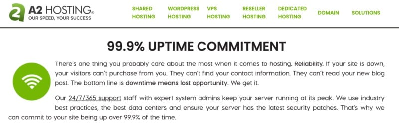 A2 Hosting's uptime guarantee for your business-critical site.