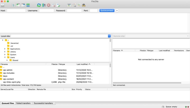 The FileZilla FTP client.