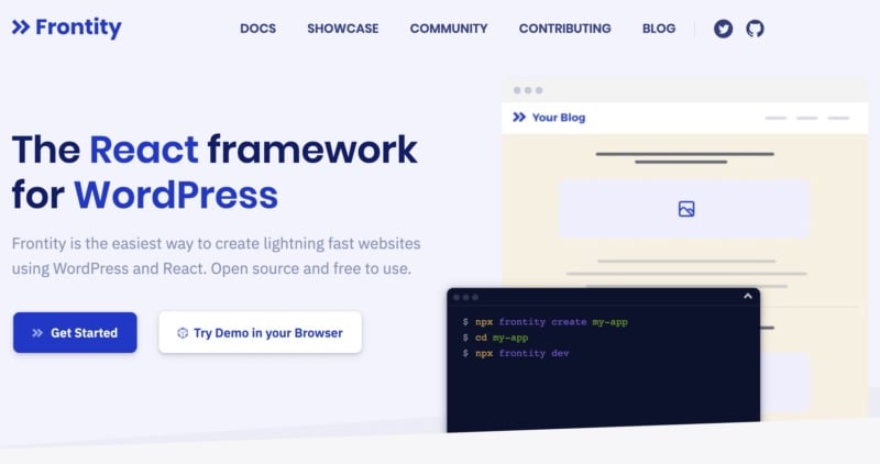 The Frontity React framework website.