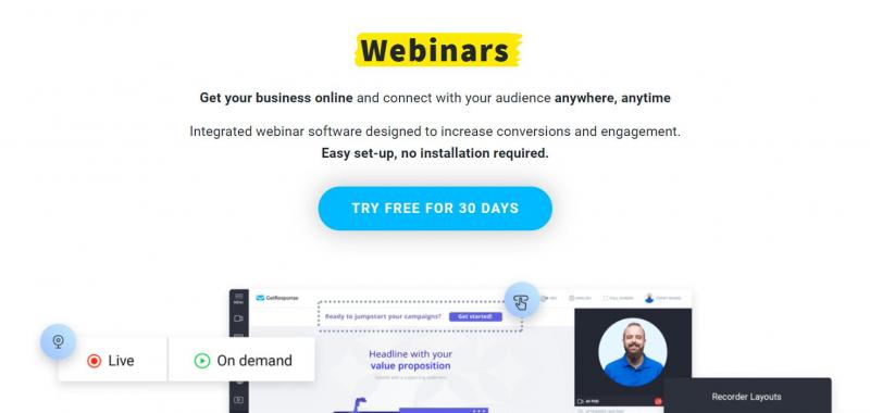 The GetResponse webinars page.