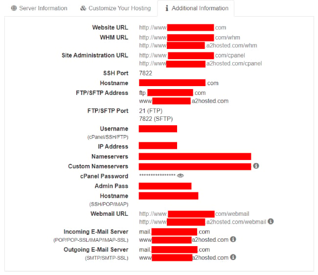 Managed Dedicated Server additional info within Customer Portal