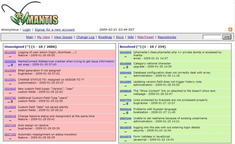 Mantis Bug Tracker.