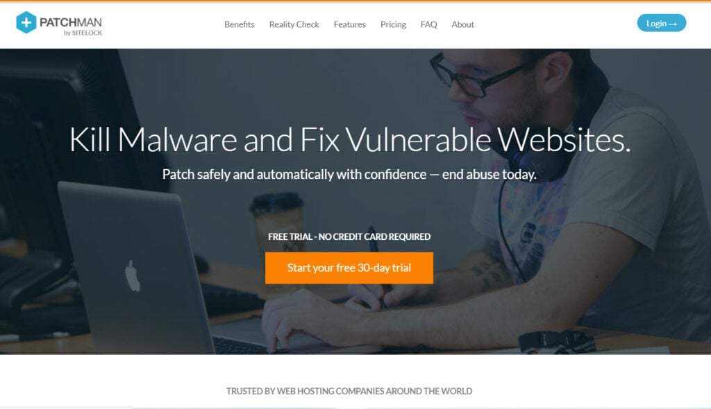 A screenshot of the Patchman by SITELOCK homepage