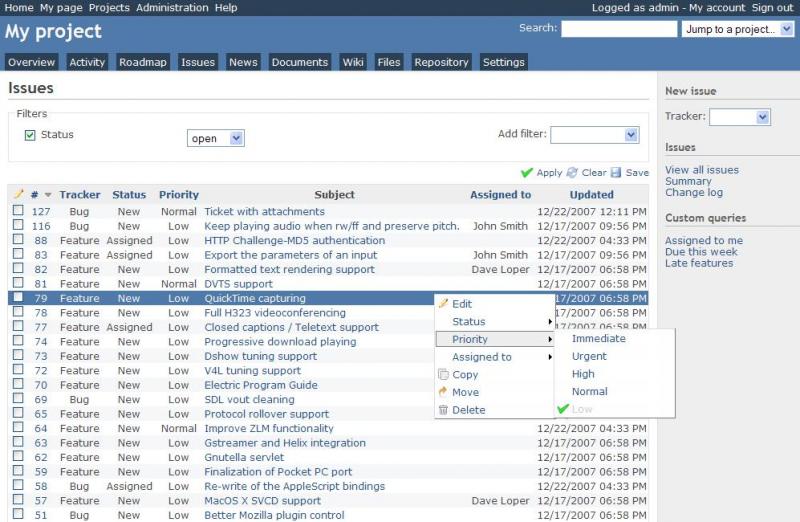 Redmine project management platform for developers.