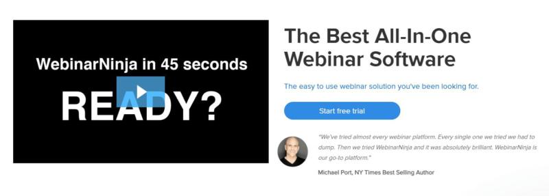 The WebinarNinja homepage.