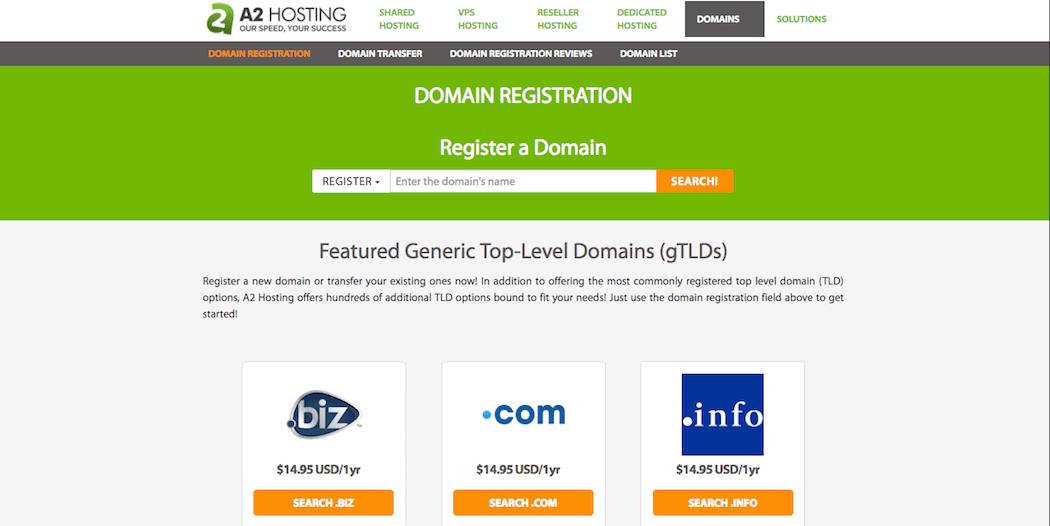 Registering a domain with A2 Hosting.