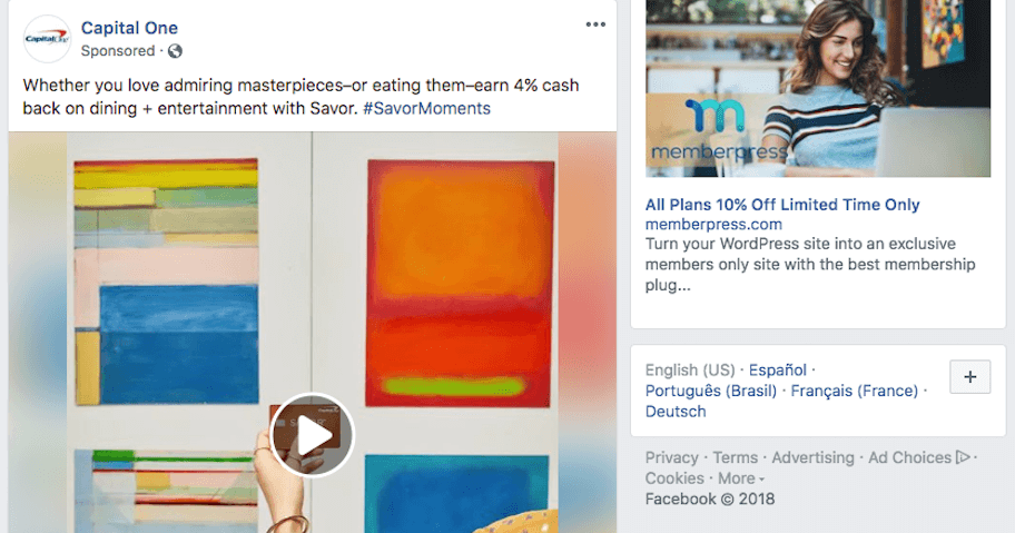 A Capital One ad on Facebook.