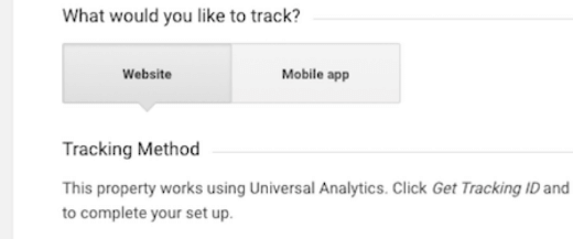 Creating a new Google Analytics account,