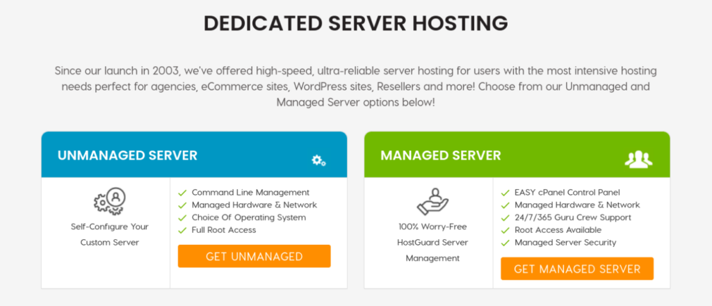 Overview of A2 Hosting's dedicated server hosting plans.