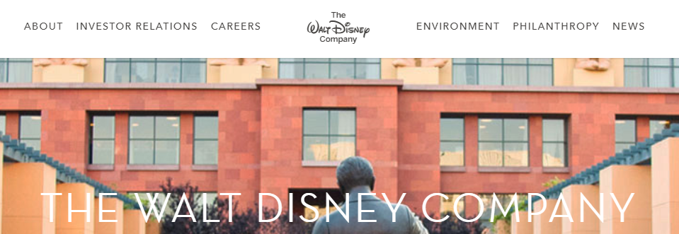 The Walt Disney Company homepage.