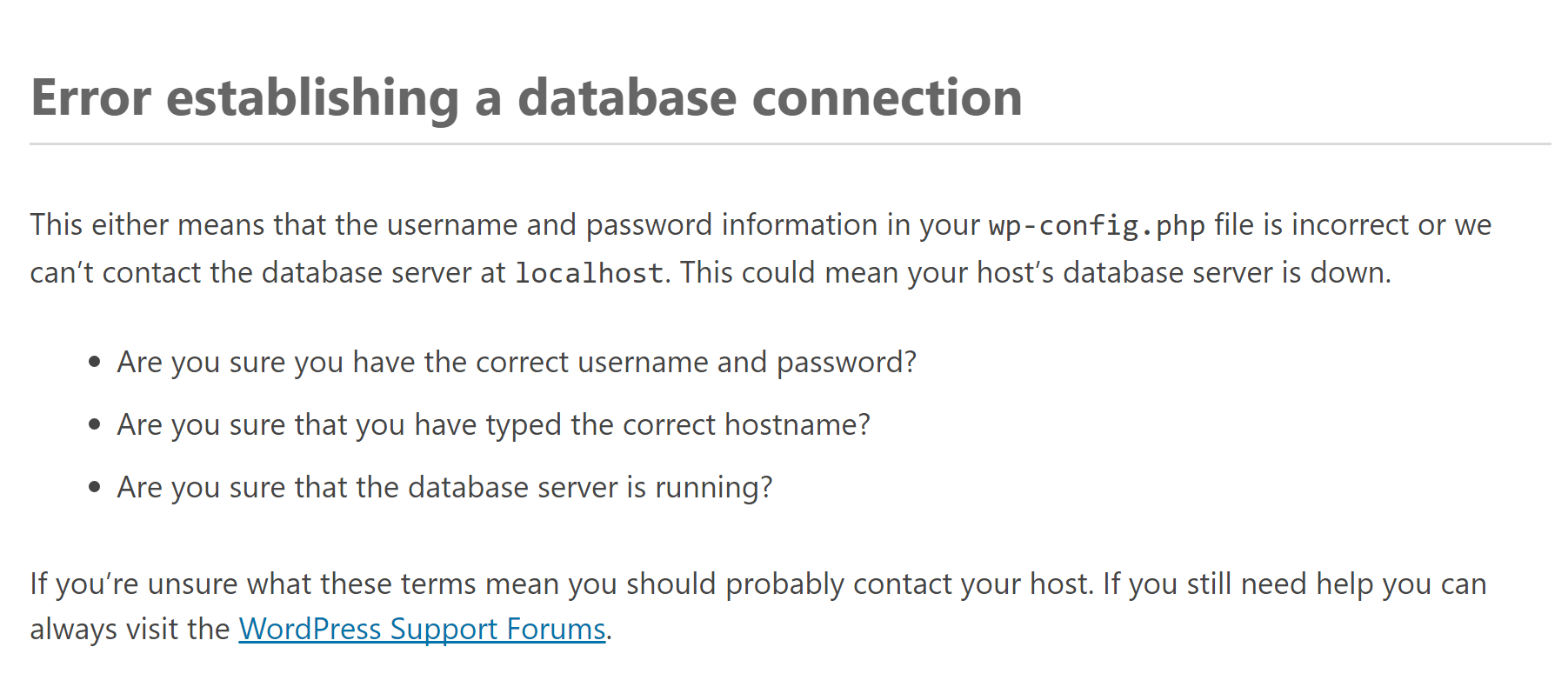 An error estabishing a database connection.