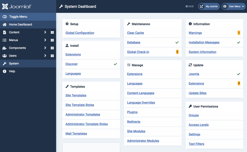 Joomla 4 System Dashboard