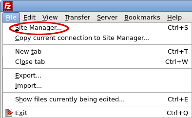 FileZilla - File menu