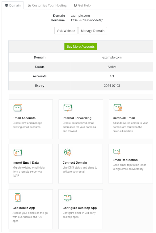 Customer Portal - Domain tab