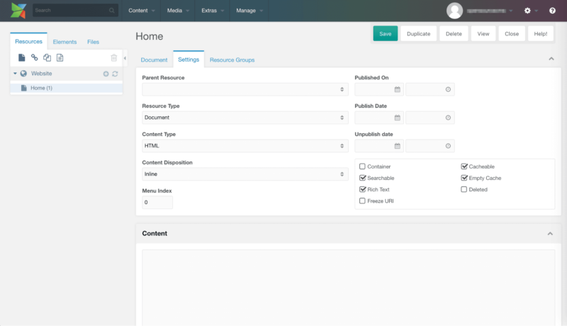 The MODX dashboard.