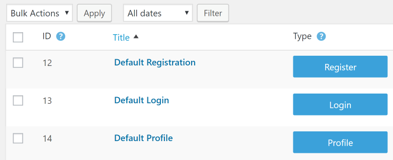 Accessing the default forms for user profiles and registration.