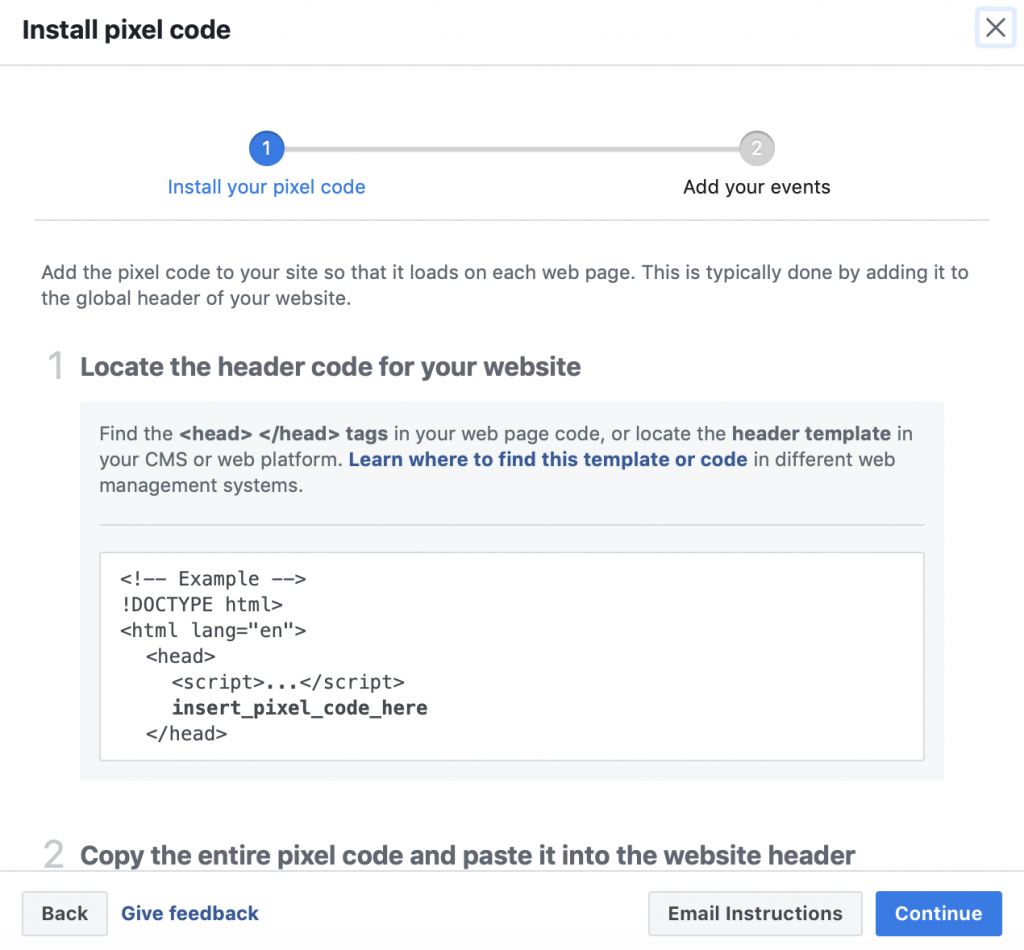 Facebook pixel installation code.