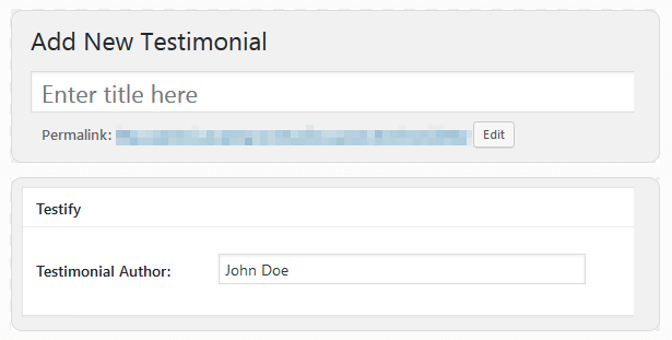 Setting a title and an author for your new testimonial.